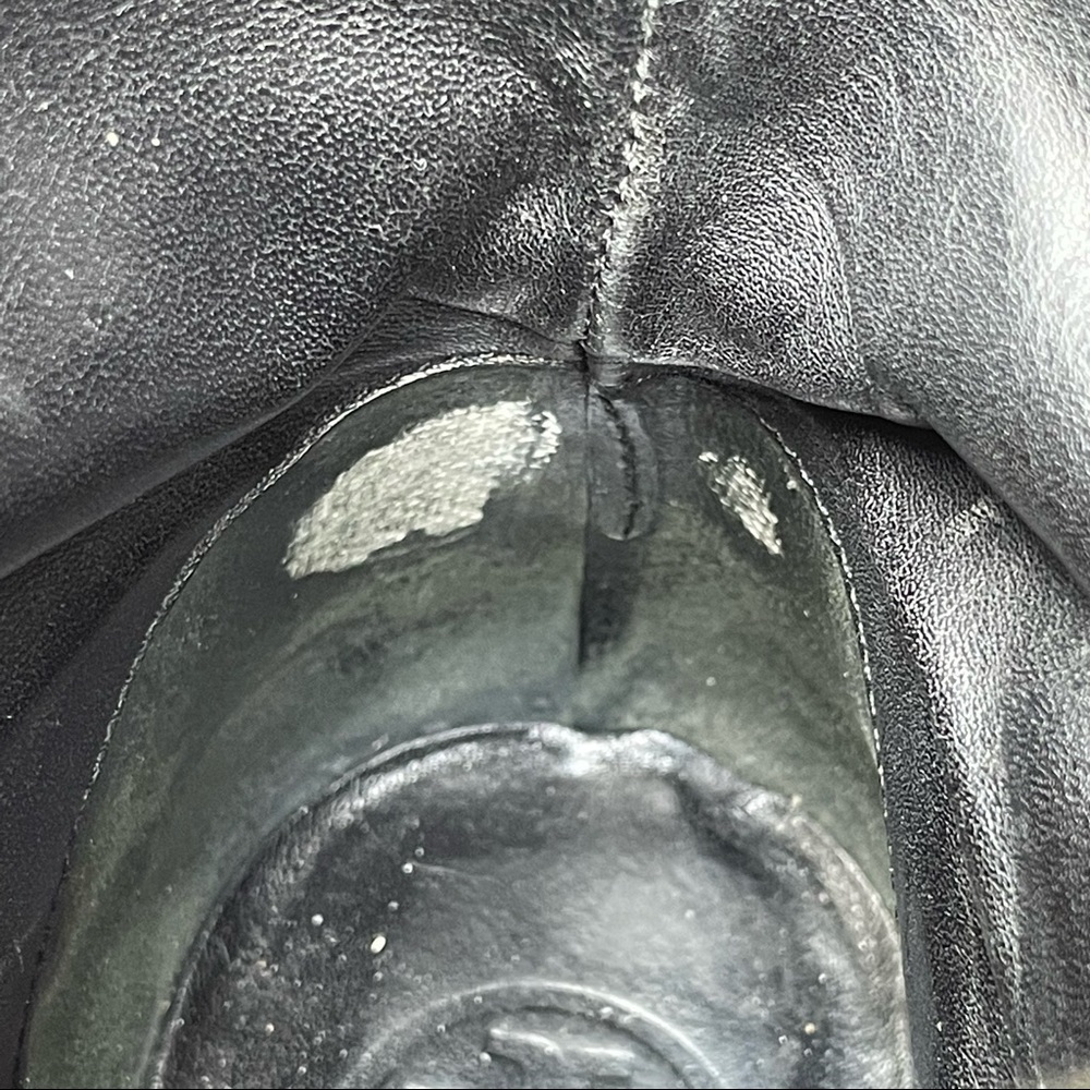 Rare Tory Burch Moto Boot Black Gold Leather Ronnie Biker Lug Sole Womens 7.5 - Picture 7 of 14